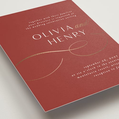 This is a berry foil stamped wedding invitations with foil pressed by Jen Banks called forever and printing on signature in standard