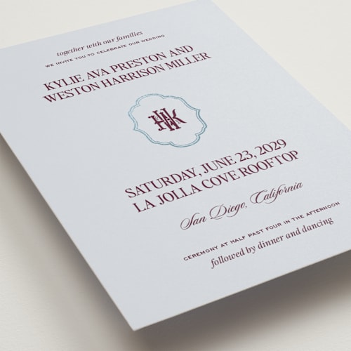 This is a celestial foil stamped wedding invitations with foil pressed by Jenna Holcomb called modern vintage printing on signature in standard