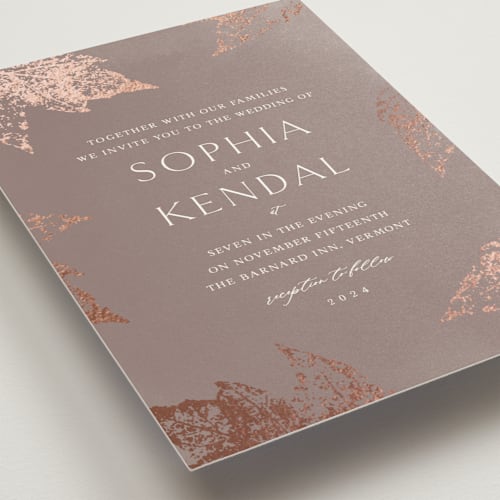 This is a maple foil stamped wedding invitations with foil pressed by Lori Wemple called autumne printing on signature in standard