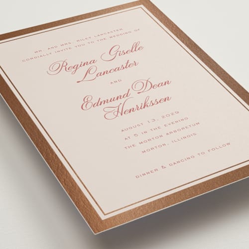 This is a rouge foil stamped wedding invitations with foil pressed by chocomocacino called krytharaki printing on signature in standard