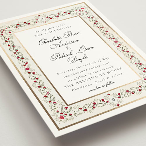 This is a merlot foil stamped wedding invitations with foil pressed by Susan Moyal called embrace printing on signature in standard