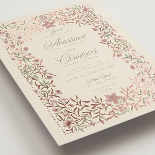 This is a rosewater foil stamped wedding invitations with foil pressed by Vera Lim called fairytale.. printing on signature in standard