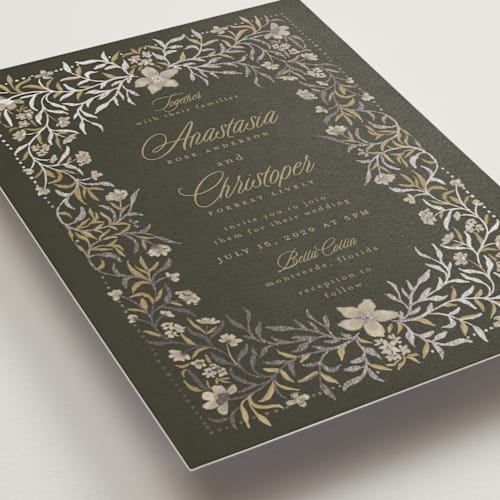 This is a haven foil stamped wedding invitations with foil pressed by Vera Lim called fairytale.. printing on signature in standard