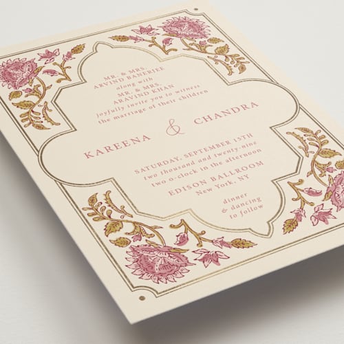 This is a rosewood foil stamped wedding invitations with foil pressed by Hannah Bowman called marigold printing on signature in standard