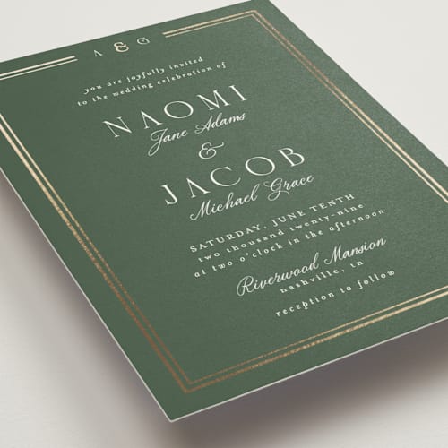 This is a fern foil stamped wedding invitations with foil pressed by Nicole Walsh called grace printing on signature in standard