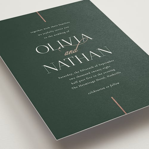 This is a ivy foil stamped wedding invitations with foil pressed by Jessica Williams called aligned printing on signature in standard