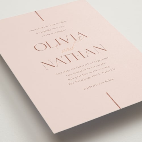 This is a petal foil stamped wedding invitations with foil pressed by Jessica Williams called aligned printing on signature in standard
