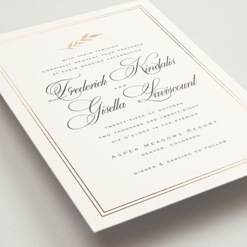 This is a diamond foil stamped wedding invitations with foil pressed by chocomocacino called tompouce printing on signature in standard