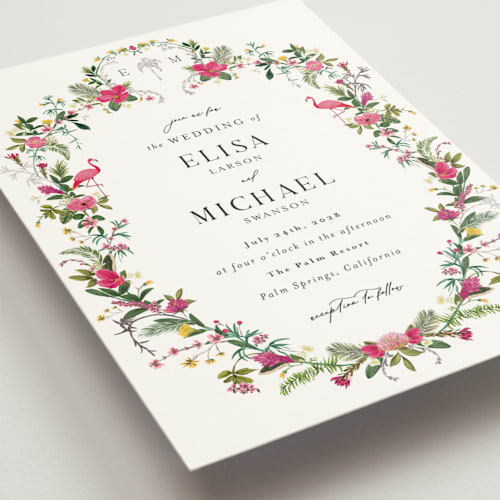 This is a peony foil stamped wedding invitations with foil pressed by Susan Moyal called tropica printing on signature in standard
