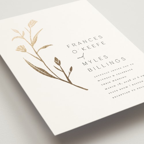 This is a cotton foil stamped wedding invitations with foil pressed by Amy Kross called perennial printing on signature in standard