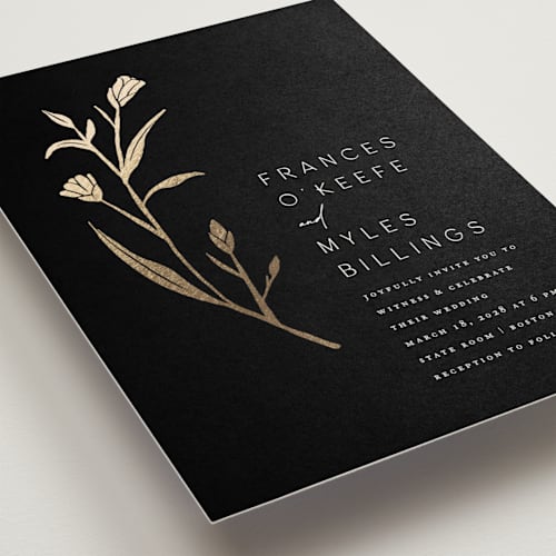 This is a midnight foil stamped wedding invitations with foil pressed by Amy Kross called perennial printing on signature in standard