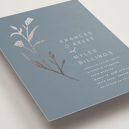 This is a capri foil stamped wedding invitations with foil pressed by Amy Kross called perennial printing on signature in standard