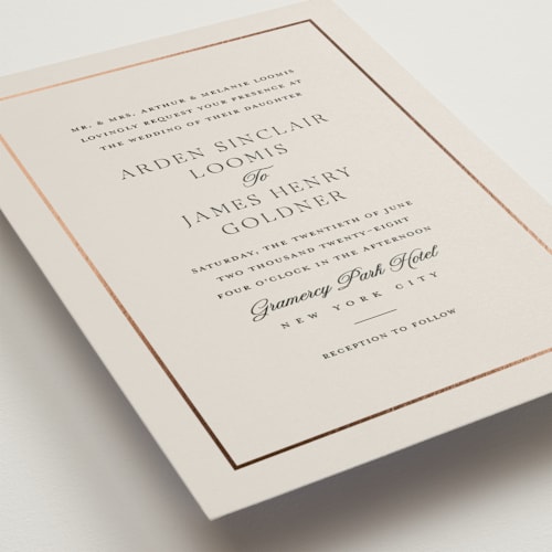 This is a vanilla foil stamped wedding invitations with foil pressed by Stacey Meacham called opulence printing on signature in standard