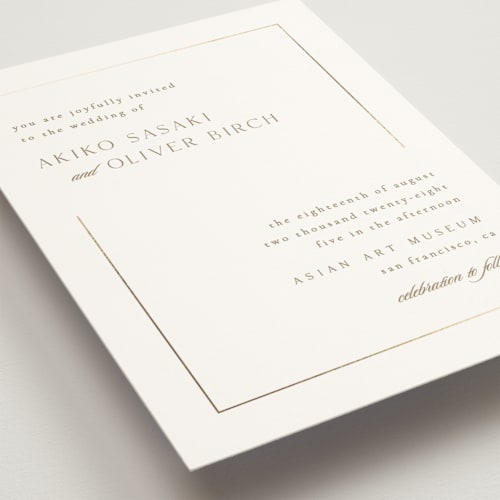 This is a quartz foil stamped wedding invitations with foil pressed by Kristie Kern called the gallery printing on signature in standard