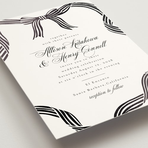 This is a diamond foil stamped wedding invitations with foil pressed by Chris Griffith called all tied up printing on signature in standard
