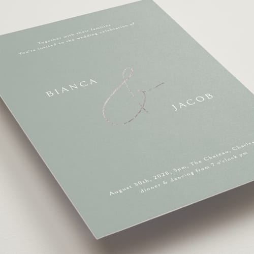 This is a moss foil stamped wedding invitations with foil pressed by Angela Thompson called eloquent printing on signature in standard