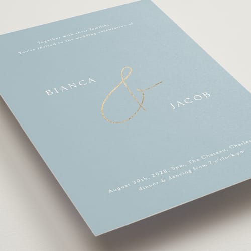 This is a provincial foil stamped wedding invitations with foil pressed by Angela Thompson called eloquent printing on signature in standard