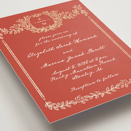 This is a sunset foil stamped wedding invitations with foil pressed by Petra Kern called manuet printing on signature in standard