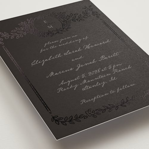 This is a ebony foil stamped wedding invitations with foil pressed by Petra Kern called manuet printing on signature in standard