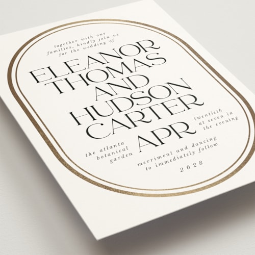 This is a quartz foil stamped wedding invitations with foil pressed by Lori Wemple called oval printing on signature in standard