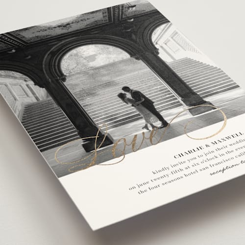 This is a cloud foil stamped wedding invitations with foil pressed by Shannon Chen of Four Wet Feet Studio called love printing on signature in standard