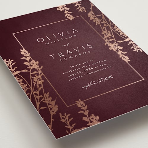 This is a vineyard foil stamped wedding invitations with foil pressed by Kelly Schmidt called quince printing on signature in standard