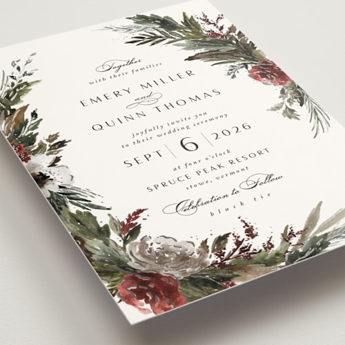 This is a garnet foil stamped wedding invitations with foil pressed by Kate Ahn called poetique printing on signature in standard