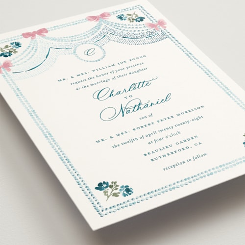 This is a indicolite foil stamped wedding invitations with foil pressed by Claudia Orengo called tuileries printing on signature in standard