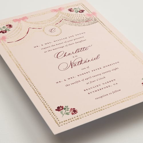 This is a ruby foil stamped wedding invitations with foil pressed by Claudia Orengo called tuileries printing on signature in standard
