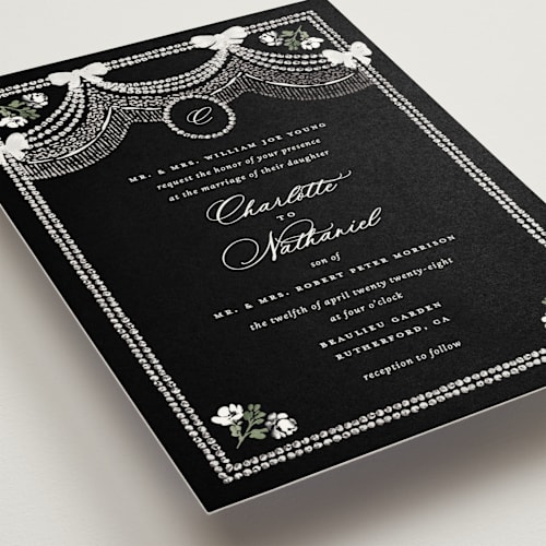 This is a onyx foil stamped wedding invitations with foil pressed by Claudia Orengo called tuileries printing on signature in standard
