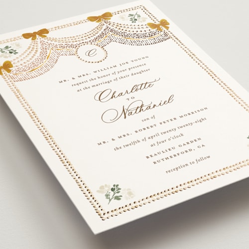 This is a amber foil stamped wedding invitations with foil pressed by Claudia Orengo called tuileries printing on signature in standard