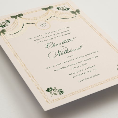 This is a emerald foil stamped wedding invitations with foil pressed by Claudia Orengo called tuileries printing on signature in standard