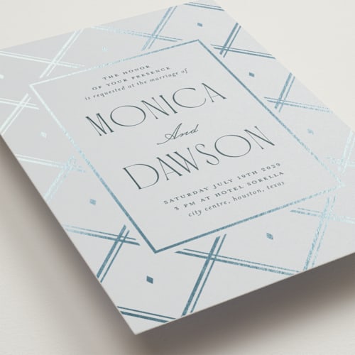 This is a neptune foil stamped wedding invitations with foil pressed by Kristin Oliversen called luxe lines printing on signature in standard