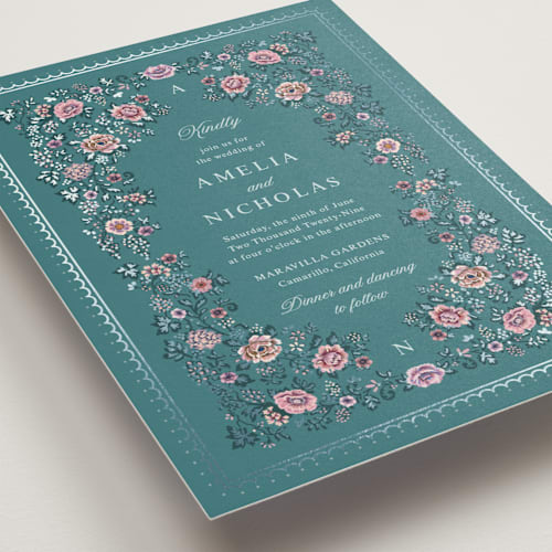 This is a ocean foil stamped wedding invitations with foil pressed by Paola Benenati called blooming path printing on signature in standard