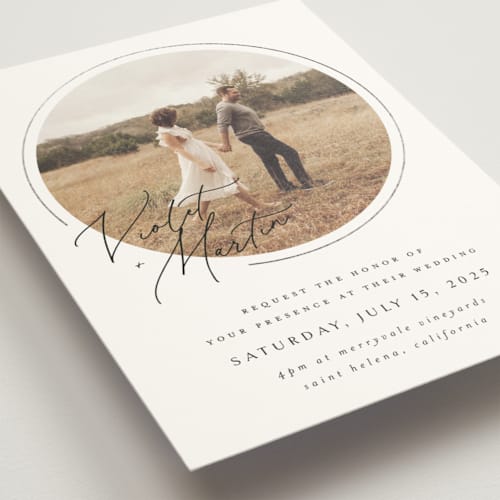 This is a silk foil stamped wedding invitations with foil pressed by Kelly Schmidt called encircled love printing on signature in standard