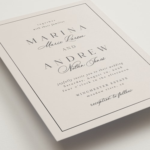 This is a parchment foil stamped wedding invitations with foil pressed by Nicole Walsh called refined printing on signature in standard