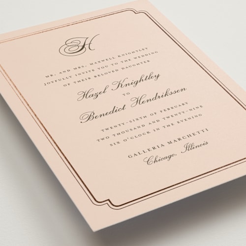 This is a blush foil stamped wedding invitations with foil pressed by chocomocacino called lussekatter printing on signature in standard