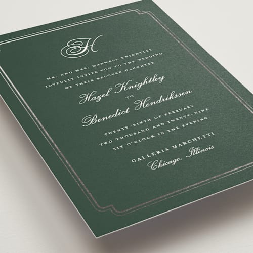 This is a spruce foil stamped wedding invitations with foil pressed by chocomocacino called lussekatter printing on signature in standard