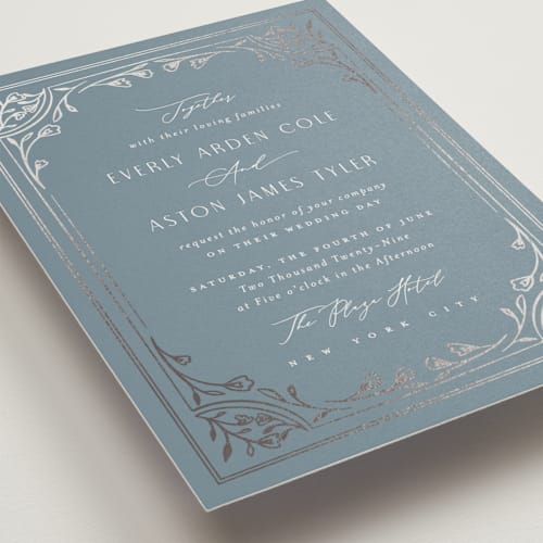 This is a capri foil stamped wedding invitations with foil pressed by Nicoletta Savod called majesty printing on signature in standard