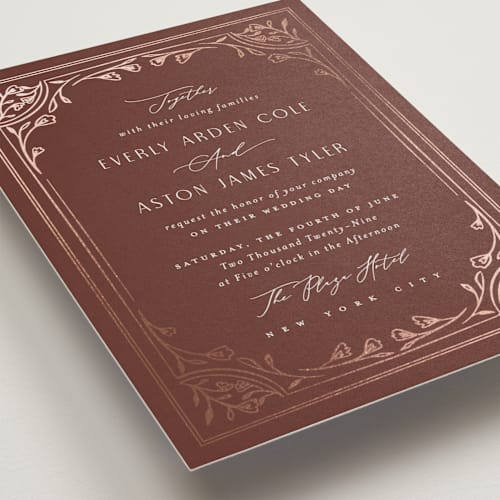 This is a rosebud foil stamped wedding invitations with foil pressed by Nicoletta Savod called majesty printing on signature in standard