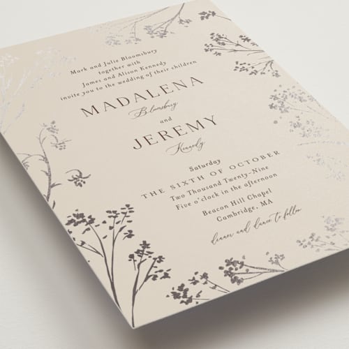 This is a almond foil stamped wedding invitations with foil pressed by frau brandt called shining florals printing on signature in standard
