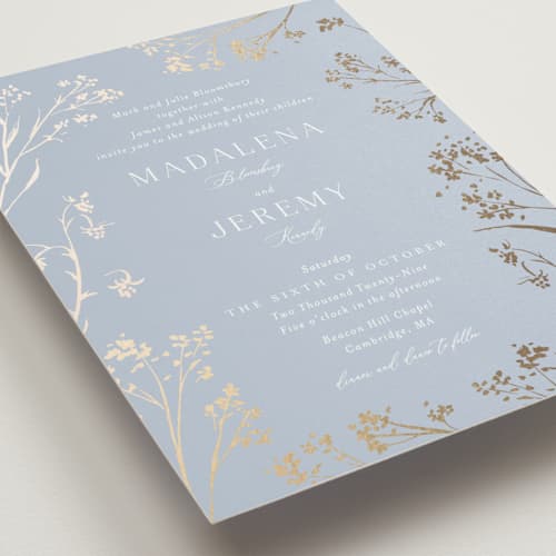 This is a wave foil stamped wedding invitations with foil pressed by frau brandt called shining florals printing on signature in standard