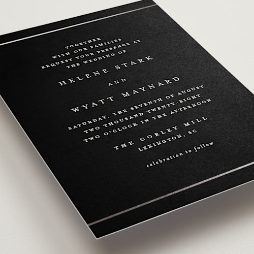 This is a evening foil stamped wedding invitations with foil pressed by Stacey Meacham called style and grace printing on signature in standard
