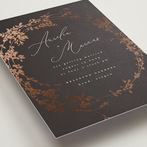 This is a cocoa foil stamped wedding invitations with foil pressed by Leah Bisch called bliss printing on signature in standard