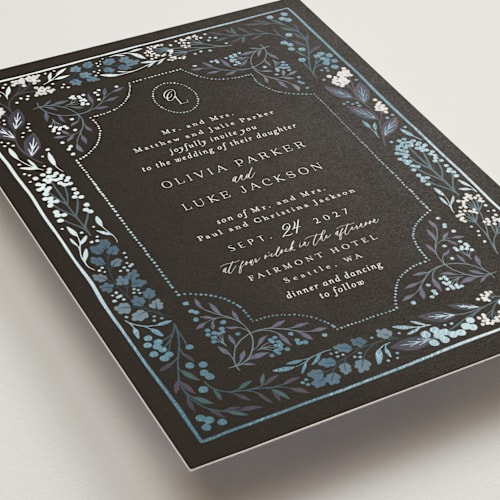 This is a gravel foil stamped wedding invitations with foil pressed by Alethea and Ruth called illuminated storybook printing on signature in standard