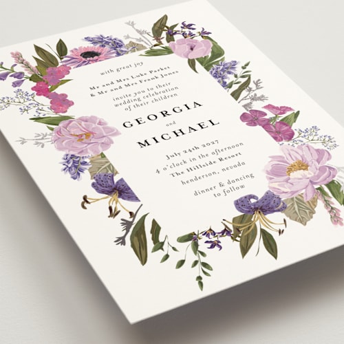 This is a vineyard foil stamped wedding invitations with foil pressed by Susan Moyal called harmony printing on signature in standard