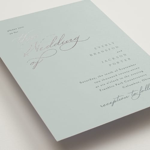 This is a sea & sky foil stamped wedding invitations with foil pressed by Kaydi Bishop called eternal printing on signature in standard