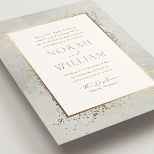 This is a dove foil stamped wedding invitations with foil pressed by Meggy Masters called effervescent printing on signature in standard