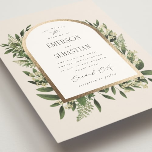 This is a champagne foil stamped wedding invitations with foil pressed by Leah Bisch called bliss printing on signature in standard