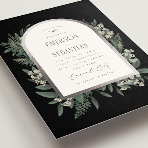 This is a tuxedo foil stamped wedding invitations with foil pressed by Leah Bisch called bliss printing on signature in standard